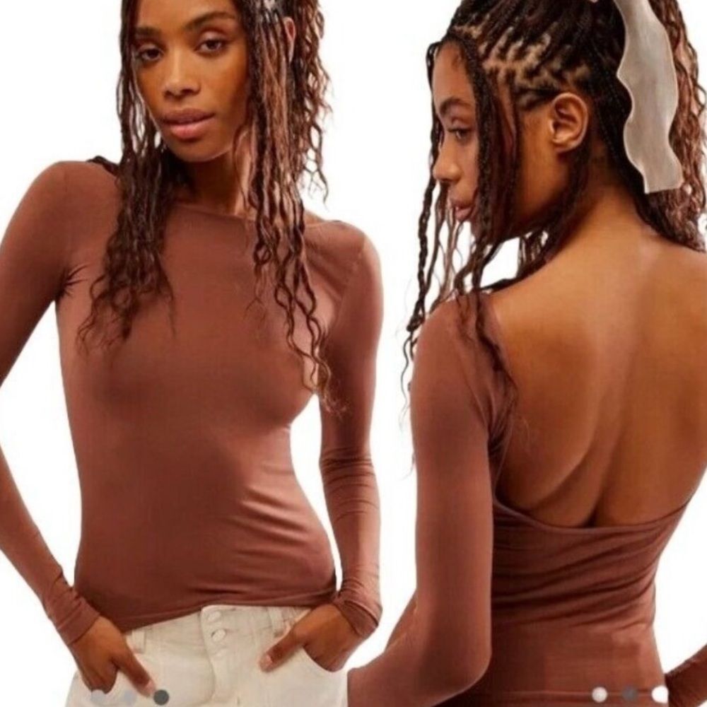 Nwt Free People intimately withered rose long sleeve seamless open back top